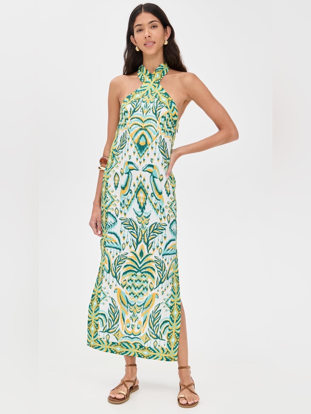 FARM Rio Women's Tropical Tapestry Off-White Halter Neck Dress, S